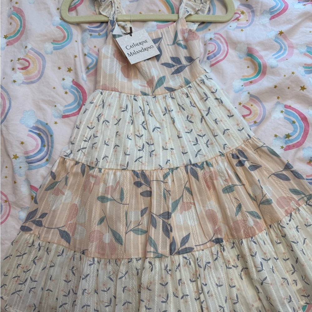 Catherine Malandrino Cream and Pink Tiered Ruffled Sundress